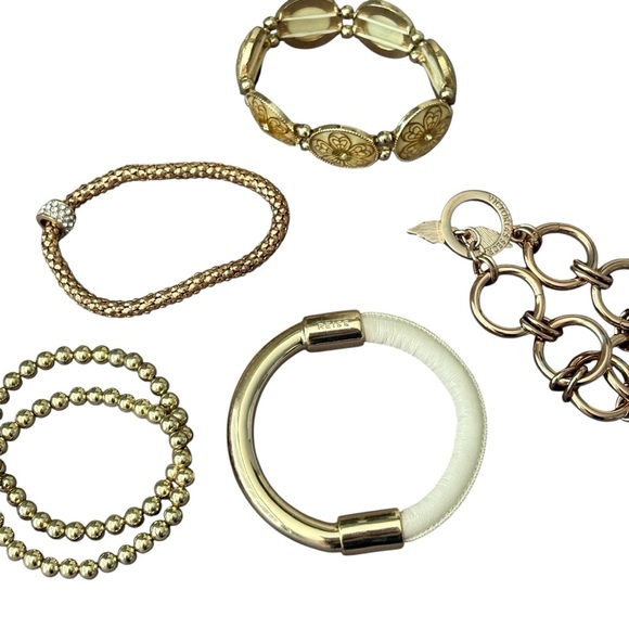 Lot of 6 Gold Tone Bracelets Victoria Secret Reiss - Picture 10 of 11
